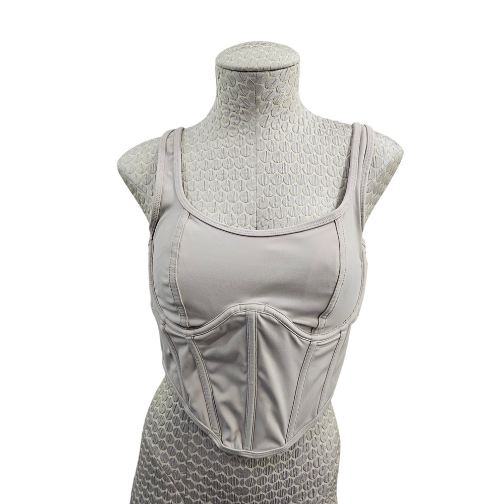 Gilly Hicks Nude Bustier Corset Top Large Smocked Stretch Zip Up‎ Back Coquette